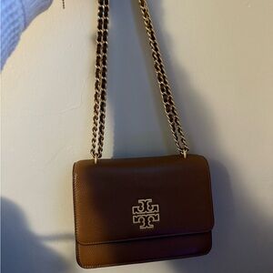 Tory Burch Brown Leather Shoulder Bag with Chain Strap